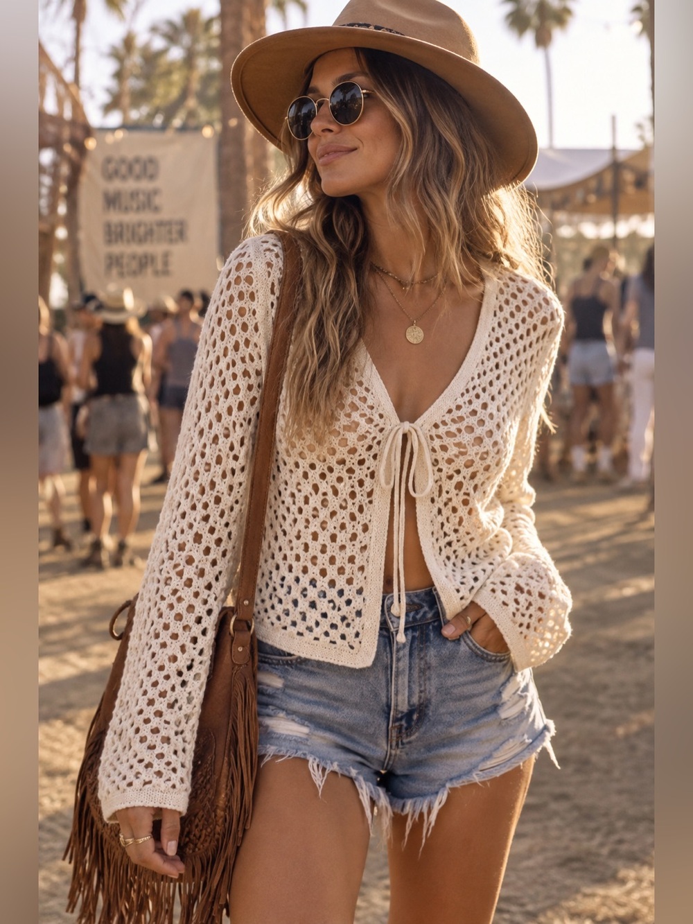 American Eagle Open Knit Crochet Cardigan Long Sleeve Tie Front Small